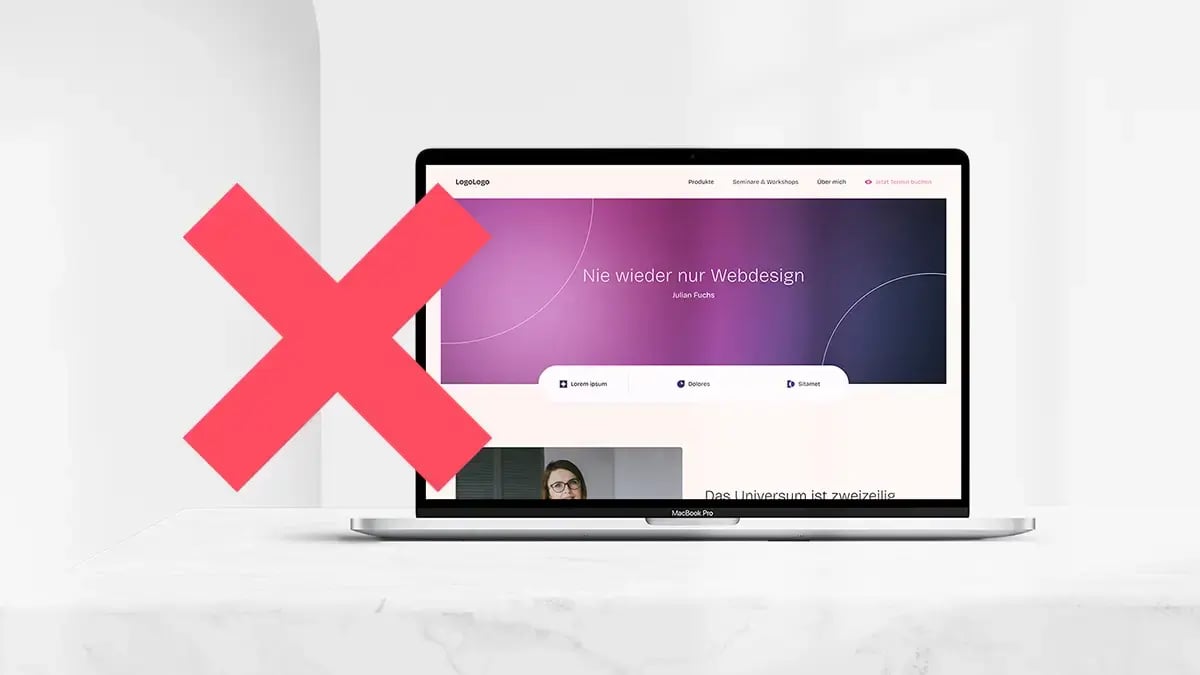 Mockup Website auf Laptop durchgestrichen