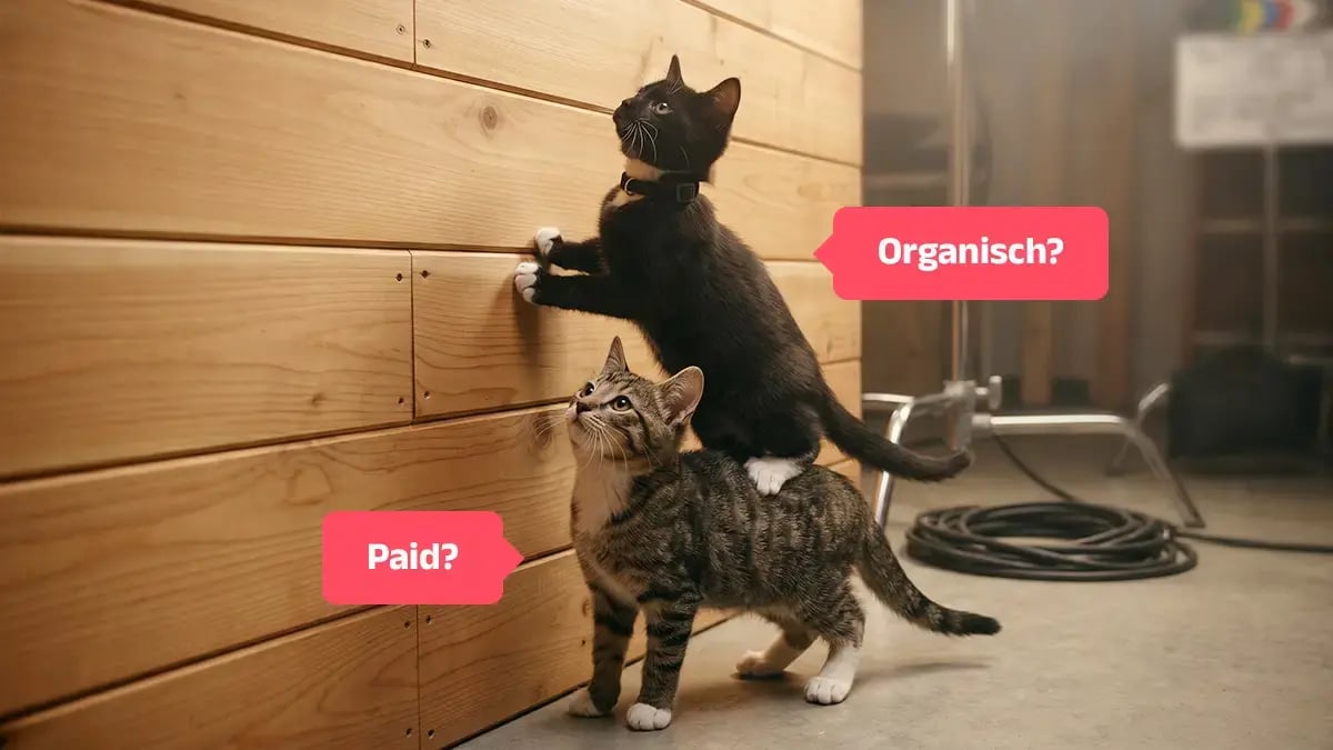 Eine Katze steht auf einer anderen als Symbol für organischen und paid Content