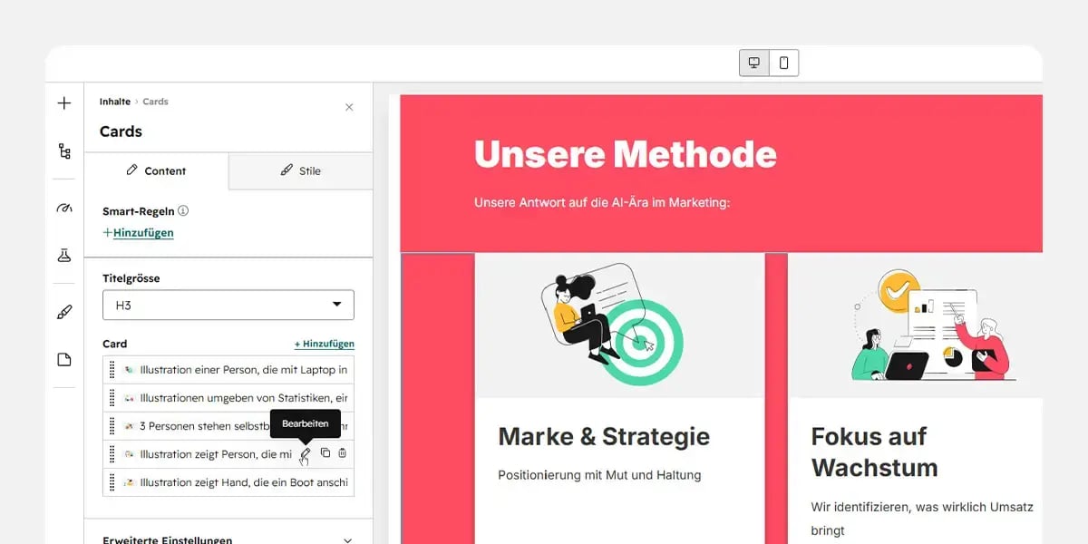 Screenshot Modul Card in HubSpot in der Nutzung