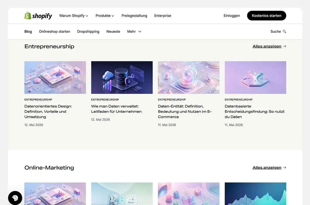 Screenshot Blog Shopify