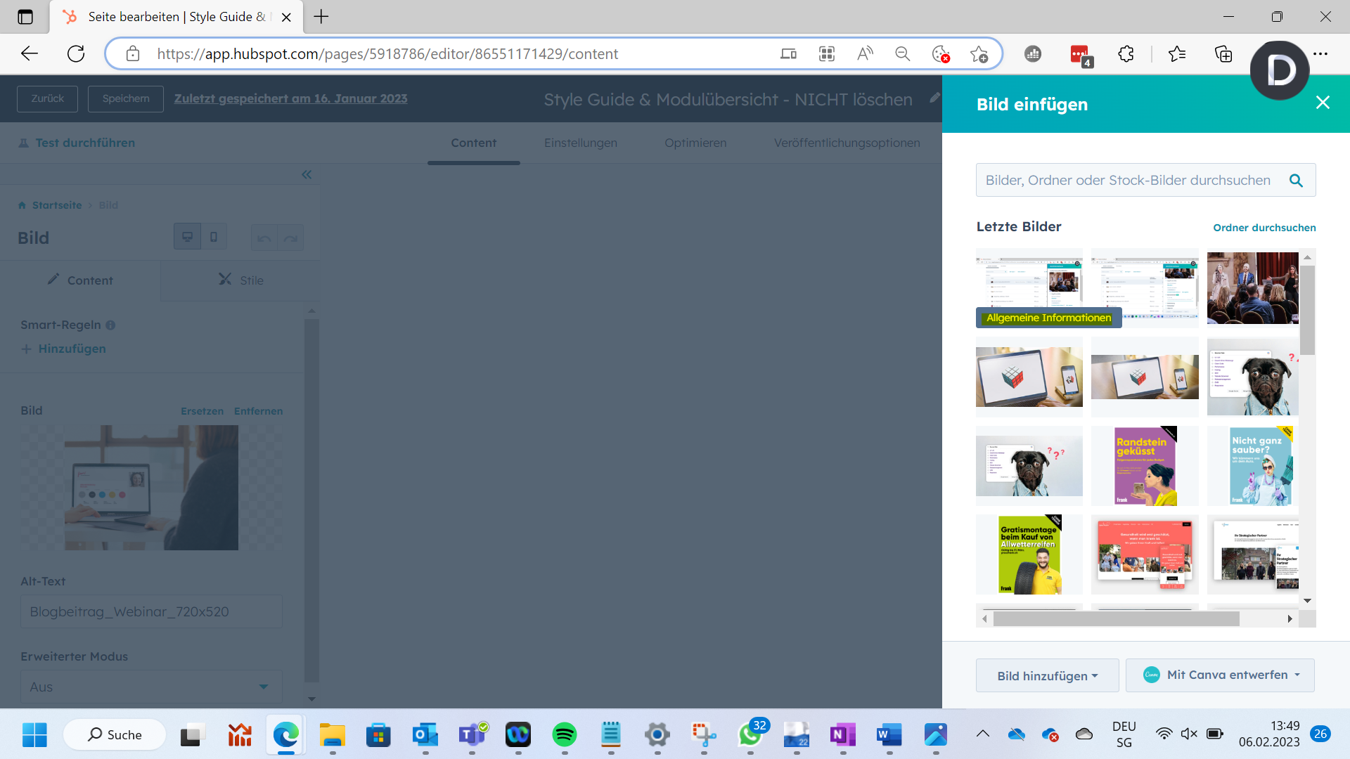 Anleitung in HubSpot, damit man das auf Allgemeine Informationen eines Bildes kommt