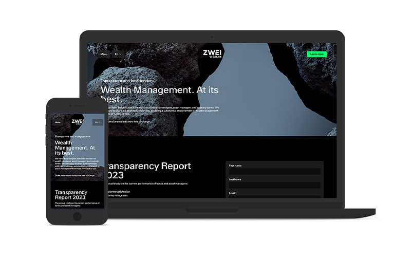 Screenshot der individuell mitHubSpot entwickelten Website für Zwei Wealth