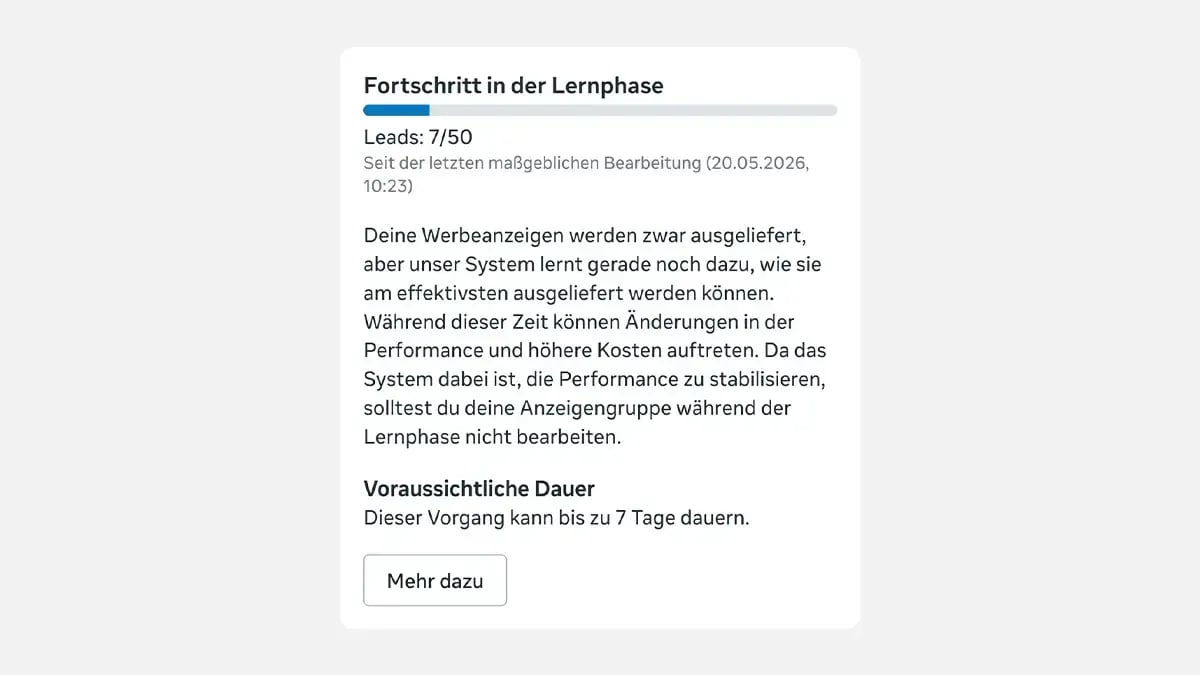 Screenshot Meta Ads Lernphase